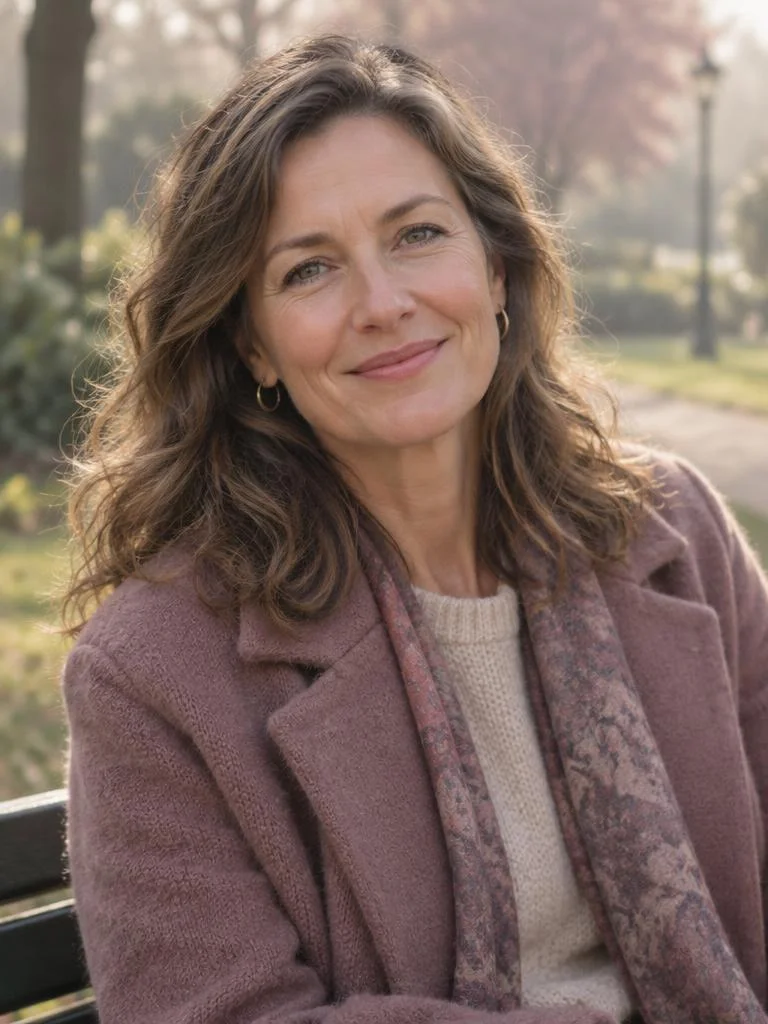 A woman in her late 40s outdoors